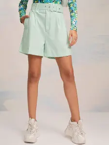 Tokyo Talkies Women Slim Fit Mid-Rise Shorts With Belt