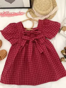 StyleCast x Revolte Checked Flutter Sleeve Fit & Flare Dress