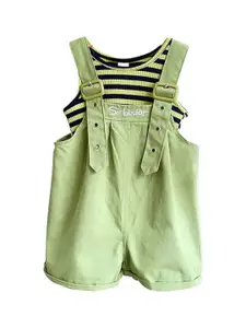 StyleCast x Revolte Girls Green & Blue Striped Pure Cotton Top with Trousers