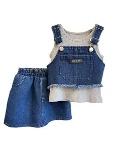 StyleCast x Revolte Girls Blue & Grey Pure Cotton Top with Shorts