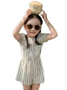 StyleCast x Revolte Girls Striped Puff Sleeves Ruffles Pure Cotton Top with Shorts