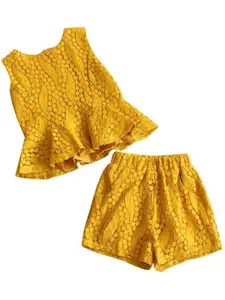 StyleCast x Revolte Girls Self Design Round Neck Peplum Top with Shorts