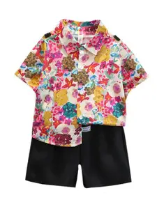 StyleCast x Revolte Boys Printed Shirt Collar Pure Cotton Shirt with Shorts