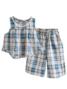 StyleCast x Revolte Girls Checked Sleeveless Pure Cotton Top With Trousers