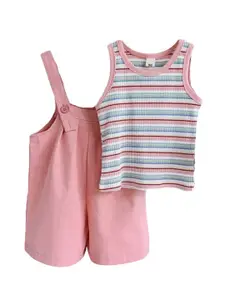 StyleCast x Revolte Girls Pink Striped Pure Cotton Top With Trousers