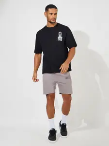 StyliMen Black Jurrasic Park Front and Back Graphic Print Compact Jersey Oversized Tee