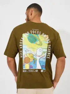 Styli Men Rick & Morty Graphic Printed Round Neck Oversized Pure Cotton T-shirt