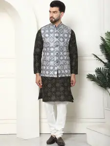 SOJANYA Printed Regular Thread Work Kurta with Churidar & Nehru Jacket