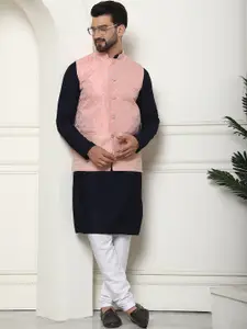 SOJANYA Embroidered Regular Thread Work Pure Cotton Kurta with Churidar & Nehru Jacket