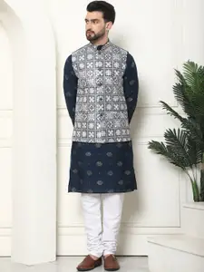 SOJANYA Embroidered Regular Thread Work Kurta with Churidar & Nehru Jacket