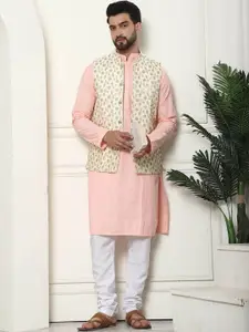 SOJANYA Checked Regular Pure Cotton Kurta with Churidar & Nehru Jacket