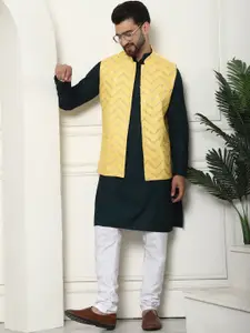 SOJANYA Regular Pure Cotton Straight Kurta with Churidar & Jacket Set