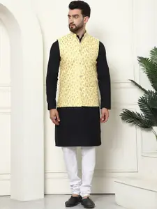SOJANYA Woven Design Regular Pure Cotton Kurta with Churidar & Nehru Jacket