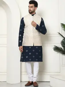 SOJANYA Floral Embroidered Regular Sequinned Kurta with Churidar & Nehru Jacket