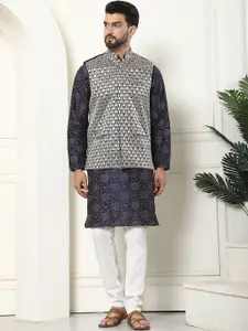 SOJANYA Men Floral Printed Regular Pure Cotton Kurta with Churidar