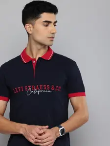 Levis Typography Embroidered Polo Collar Pure Cotton Slim Fit T-shirt