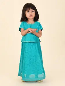 Fabindia Girls Printed Sequined Cotton Ready to Wear Lehenga & Blouse