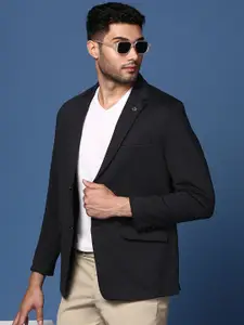 SHOWOFF Notched Lapel Collar Slim-Fit Cotton Single Breasted Blazer