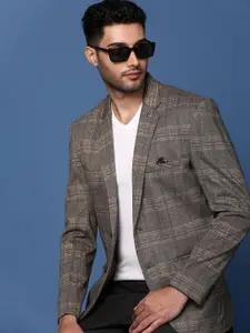 SHOWOFF Checked Notched Lapel Single Breasted Slim Fit Cotton Blazer