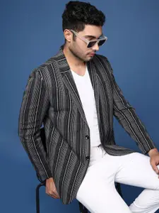 SHOWOFF Striped Long Sleeve Double Vent Slim-Fit Cotton Single Breasted Blazers
