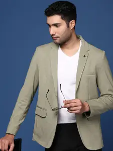 SHOWOFF Notched Lapel Collar Slim-Fit Cotton Single-Breasted Blazer