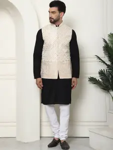 SOJANYA Checked Regular Pure Cotton Kurta with Churidar & Nehru Jacket