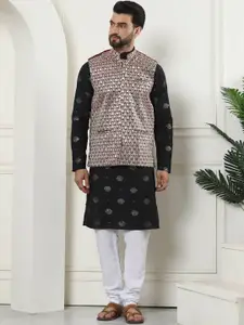 SOJANYA Geometric Embroidered Sequinned Cotton Silk Kurta With Churidar & Nehru Jacket