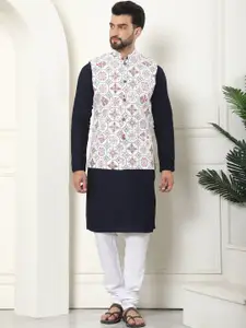 SOJANYA Checked Regular Pure Cotton Kurta with Churidar & Nehru Jacket