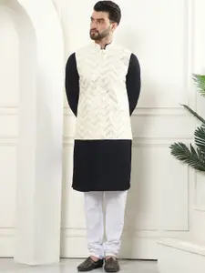 SOJANYA Checked Embroidered Thread Work Pure Cotton Churidar & Sequinned Nehru Jacket