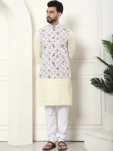 SOJANYA Woven Design Regular Pure Cotton Kurta with Churidar & Nehru Jacket