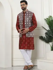 SOJANYA Floral Printed Regular Kurta with Churidar & Nehru Jacket