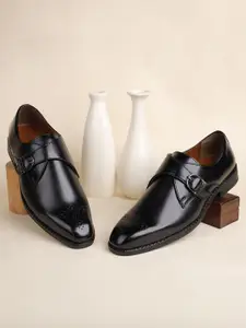 LOUIS STITCHMen Jet Black Formal Slip-On Monk Shoes