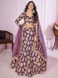 FABPIXEL Embroidered Sequinned Semi-Stitched Lehenga & Unstitched Blouse With Dupatta