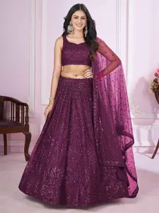 FABPIXEL Embroidered Sequinned Semi-Stitched Lehenga & Unstitched Blouse With Dupatta