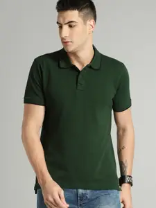 Roadster Men Green Solid Polo Collar Pure Cotton T-shirt