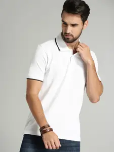 Roadster Men White Solid Polo Collar T-shirt