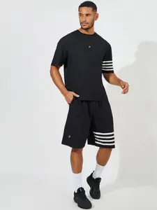 Styli Men Pique Knit Striped Oversized Tee & Shorts Co Ord Set