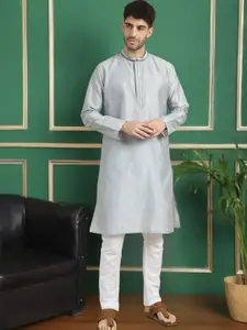 TATTVA Geometric Woven Design Mandarin Collar Straight Kurta With Trousers