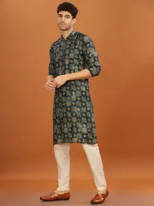 Anouk Geometric Printed Mandarin Collar Cotton Straight Kurta