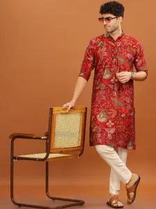 Anouk Mandarin Collar Floral Printed Straight Kurta