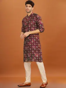 Anouk Floral Printed Mandarin Collar Straight Kurta