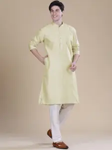 Anouk Woven Design Mandarin Collar Cotton Silk Straight Kurta