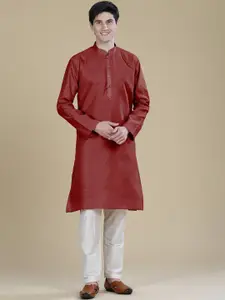 Anouk Woven Design Mandarin Collar Sequinned Straight Kurta