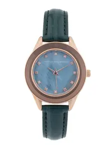 French Connection Women Embellished Dial & Leather Textured Straps Analogue Watch FCB5GRL