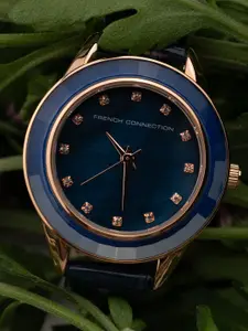 French Connection Women Embellished Dial & Leather Straps Analogue Watch FCB5UL