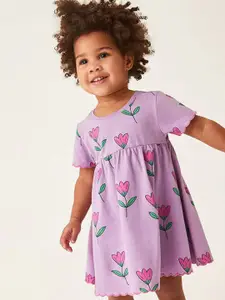 StyleCast Girls Floral Printed Short Sleeves Cotton A-Line Dress