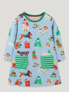 StyleCast Printed Long Sleeves Cotton A-Line Dress