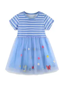 StyleCast Girls Striped Patchwork Cotton Fit & Flare Dress