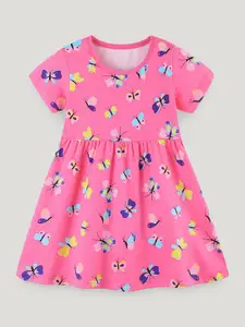 StyleCast Printed Round Neck Short Sleeves Cotton Fit and Flare Dress