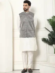 SOJANYA Mandarin Collar Kurta With Churidar & Embroidered Nehru Jacket